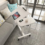 Mobile Laptop Desk with Wheels Height Adjustable Overbed Table, 180 Tiltable Bedside Computer Stand with Safety Edge Stopper, Carbon Steel Rolling Notebook Tray for Home Office Sofa Bed, White Bedroom Furniture