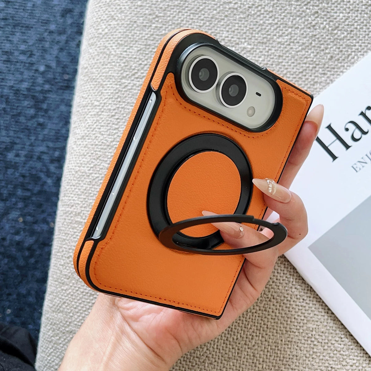 360° Rotating Bracket Magnetic Case For iPhone Duo For Magsafe PU Leather Shockproof Cover Funda