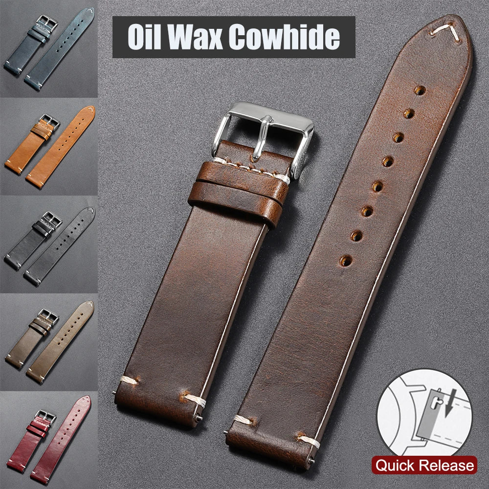 18mm 20mm 22mm Vintage Oil Wax Leather Watchband 19mm 21mm 24mm Universal Stitching Cowhide Strap for Seiko for Omega Watch Band