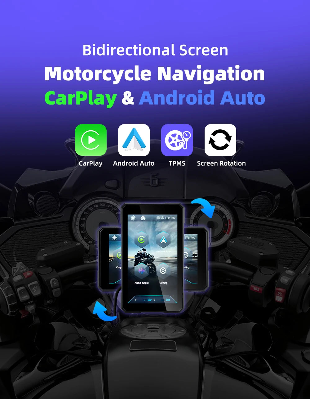 EKIY 5.0 inch Wireless CarPlay Moto Android Auto Portable Digital Motorcycle Dashboard GPS Navigation Removable Display Screen