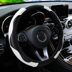 Universal Fit PU Carbon Fiber Leather Car Steering Wheel Cover 14.5-15 Inch No Inner Ring Required Vehicle Decoration Accessory