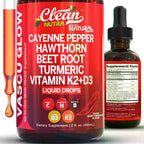 Clean Nutra Cayenne Pepper Supplement Drops + Hawthorn, Beet Root,Turmeric, Vitamin D3 K2 & More for Wellness Liquid Drop – Vascu Glow