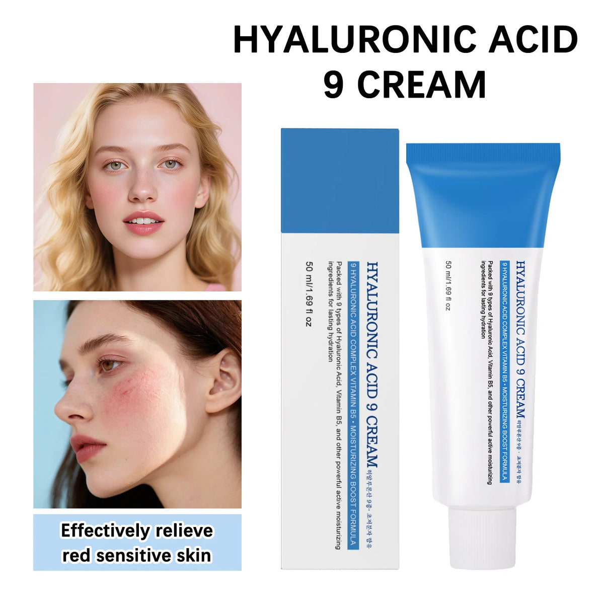 Hyaluronic Acid 9 Cream Complex Vitamin B5 Brightening Whitening Repair Face Soothes Irritation Lightweight Fast-Absorbing Care