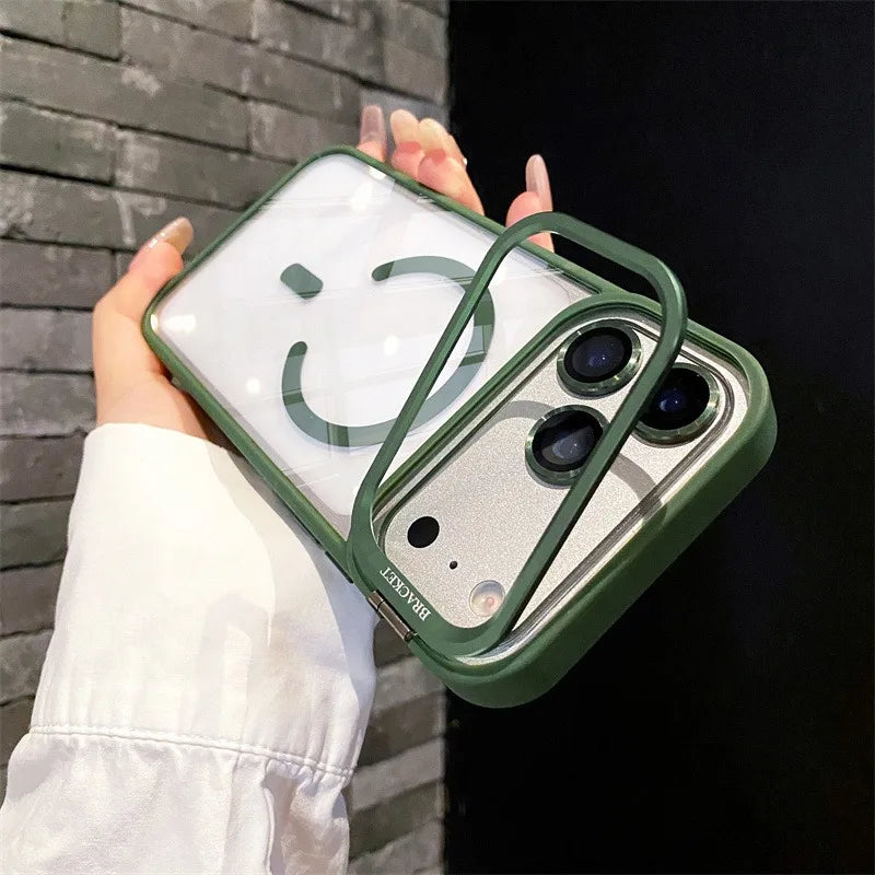 Luxury Bracket Stand Magnetic Phone Case for iPhone 18 Pro 17 16 Plus 15 14 13 12 Pro Max With Lens Protector Cover for Magsafe