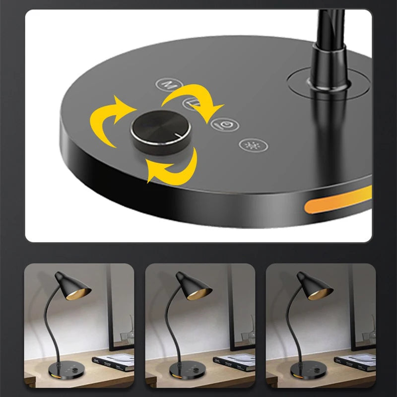LED Desk Lamp Plug-In Knob Switch Five Level Dimming Desktop Reading Lamps Bedroom Dormitory  Clip Type Iron Bedside Desk Light