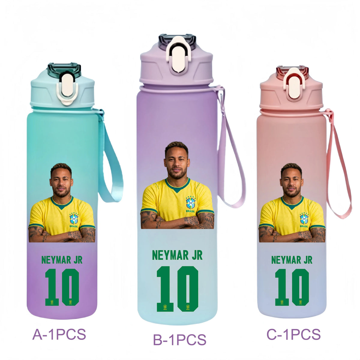 750ML Messi Modrić Neymar Football Star Straw Water Cup Portable Fitness Drink Bottle Kettle Leakproof Drinkware Fans Gifts