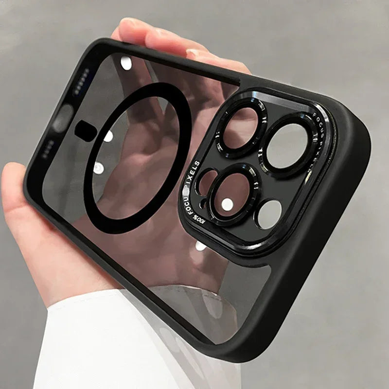 Magnetic Metal Lens Bumper Protector Clear Case For iPhone 17 16 18 15 14 13 12 11 Pro Max Funda Wireless Charge Hard Back Cover