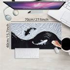 Tai Chi Koi Patterned Gaming Mouse Pad Non-Slip Rubber Base Precision Stitched Edges Waterproof Rectangular Desk Mat Office Game