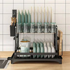 2 Tier Stainless Steel Dish Drying Rack With Drainboard Kitchen Tableware Storage Organizer