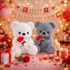 Wedding Rose Bear Plush Toy Cute Stuffed Animal Gift for Valentines Day Anniversary and Romantic Celebration Decor