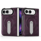 For Magsafe For iPhone Duo Case Luxury Matte Leather Magnetic Rotating Ring Holder Shockproof Protection Back Cover Accessories