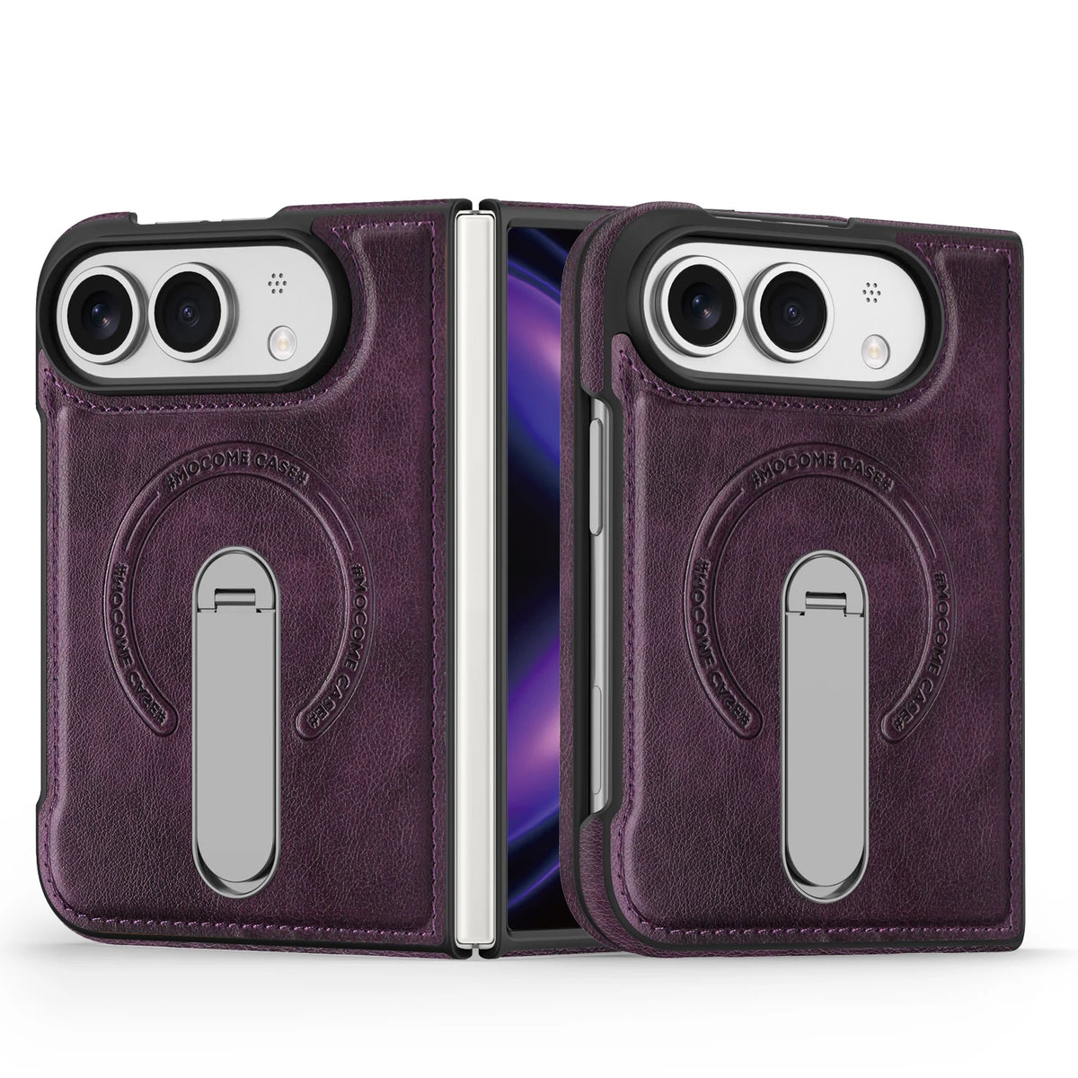 For Magsafe For iPhone Duo Case Luxury Matte Leather Magnetic Rotating Ring Holder Shockproof Protection Back Cover Accessories
