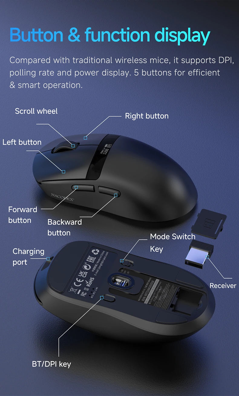 Ajazz AJ139 V2 MC Wireless Gaming Mouse Magnetic Charging Base with Anti Slip Adhesive PAW3311 Sensor Tir Mode Office Mouse