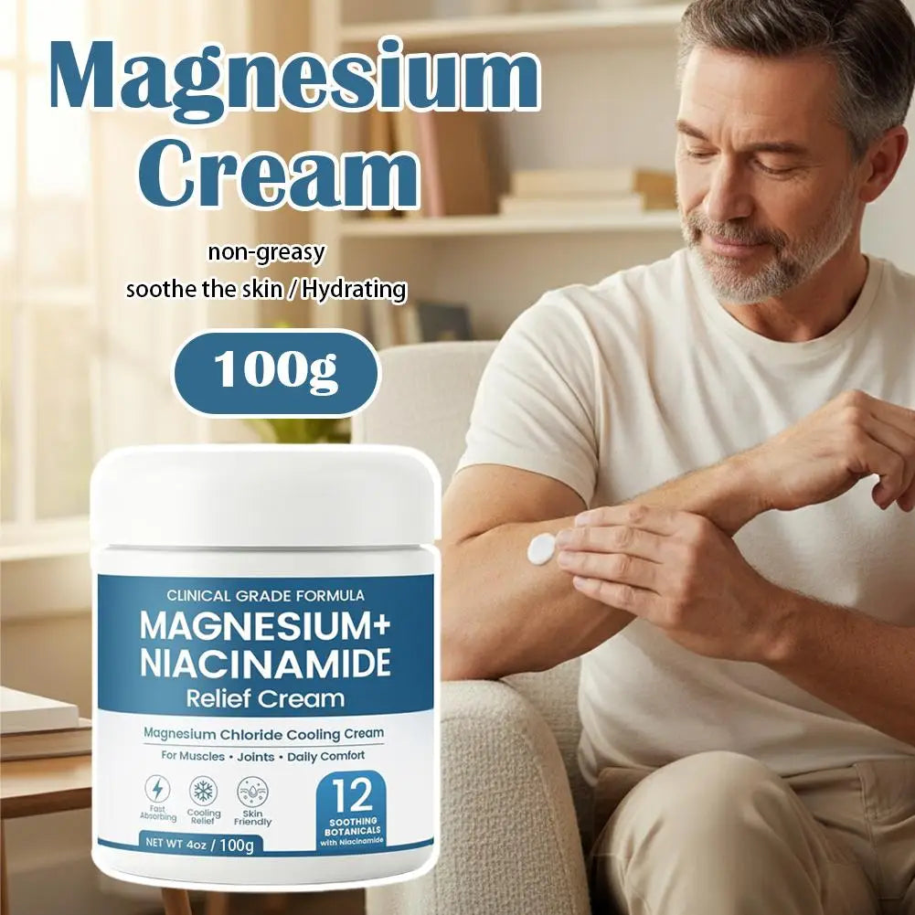 Magnesium Niacinamide Relief Body Cream, Magnesium Cream Cooling Formula, Lightweight, Non-greasy