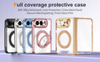 For iPhone Duo Transparent Magnetic Case For MagSafe 360° Rotating Bracket Hinge Protection Cover With Tempered Glass Film