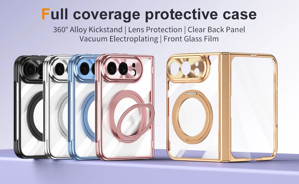 For iPhone Duo Transparent Magnetic Case For MagSafe 360° Rotating Bracket Hinge Protection Cover With Tempered Glass Film