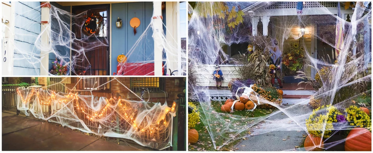 1 Set, 60 Soft Spider Webs Halloween Decorations Bonus With 10 Fake Spiders, Super Stretch Cobwebs For Halloween Indoor Outdoor