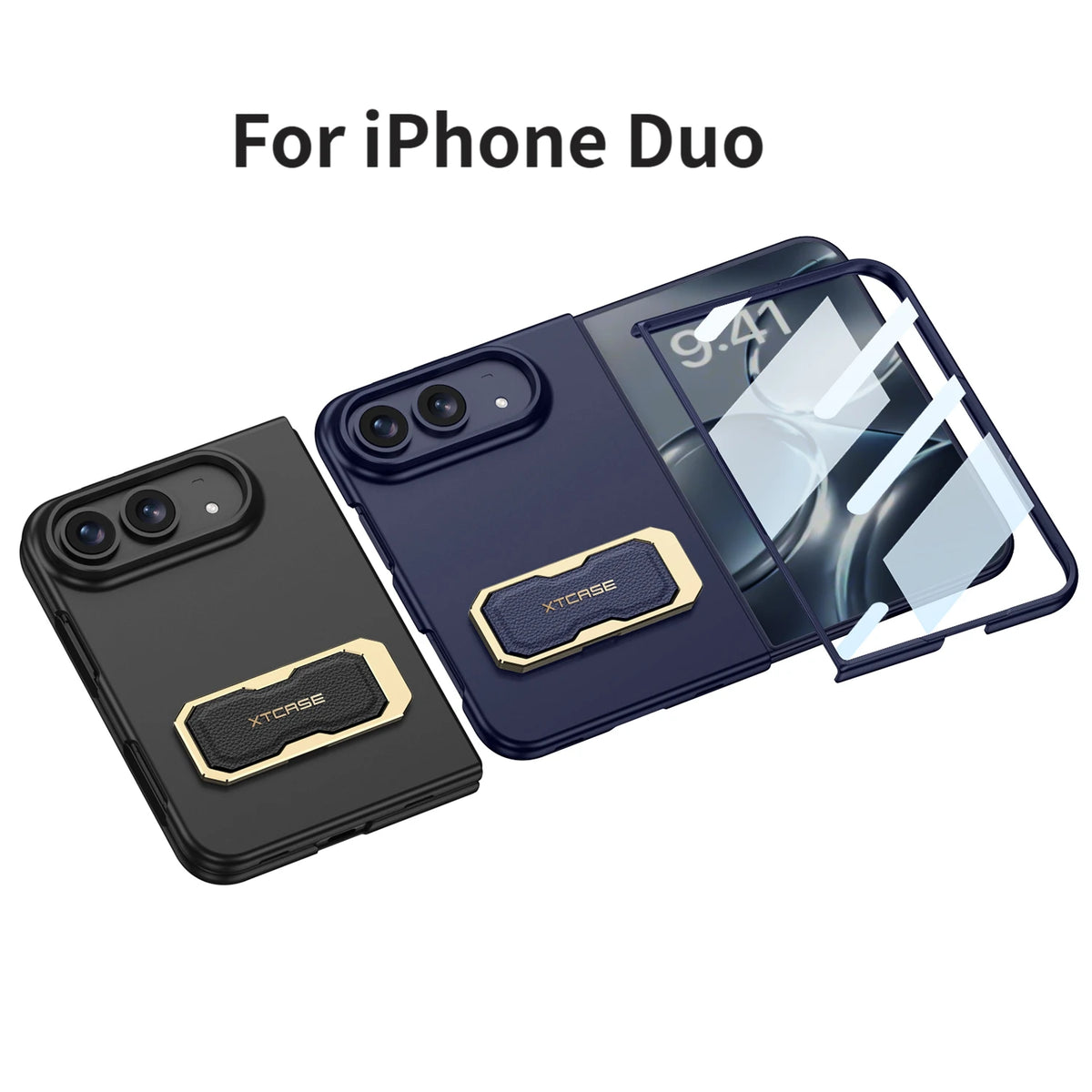 For iPhone Duo foldable phone case with wrist strap, stand, and screen protector all-in-one  For iPhone Duo