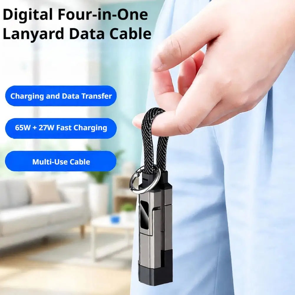 4-in-1 Portable 65W Keychain Digital Display PD Fast Charging Cable For iPhone Huawei Short Type-C Mobile Phone Data Cable
