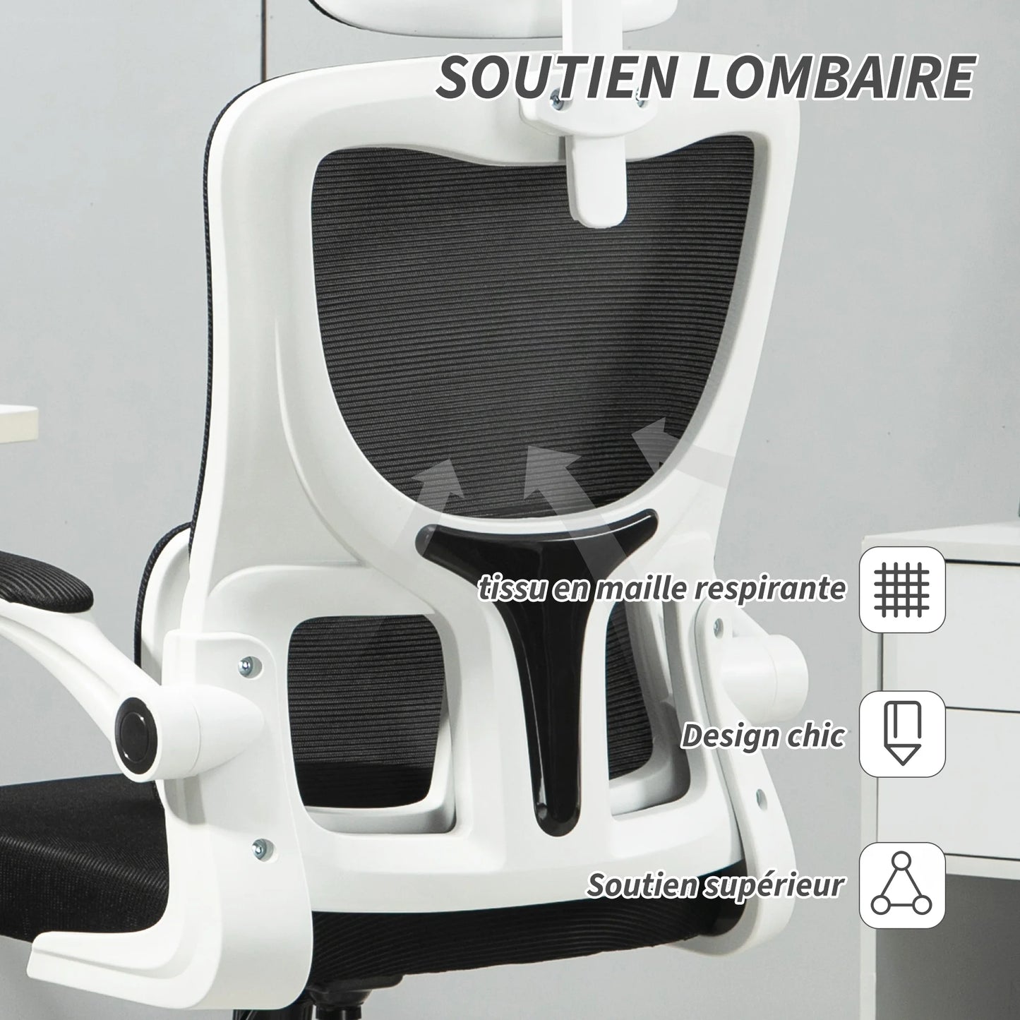 360° swivel desk chair with adjustable headrest and lumbar support – black, seat height adjustable
