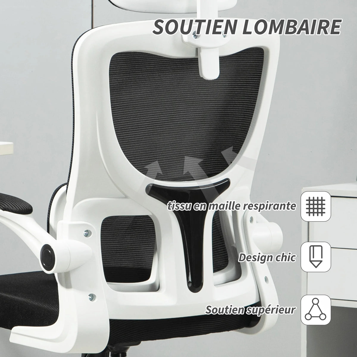 360° swivel desk chair with adjustable headrest and lumbar support – black, seat height adjustable