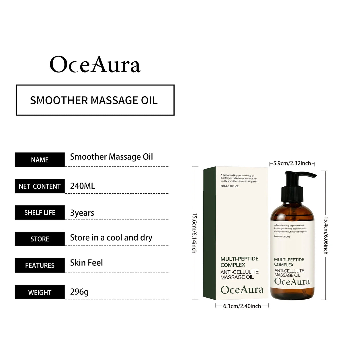 240ml Peptide Complex Anti-Cellulite Massage Oil Visibly Smoother Firmer Skin for Body Fast Absorbing Body Massage Care Oil