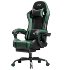 Ergonomic Gaming Chair, Lumbar Massage & Adjustable Headrest, PU Leather Computer Seat with Retractable Footrest and 360° Swivel