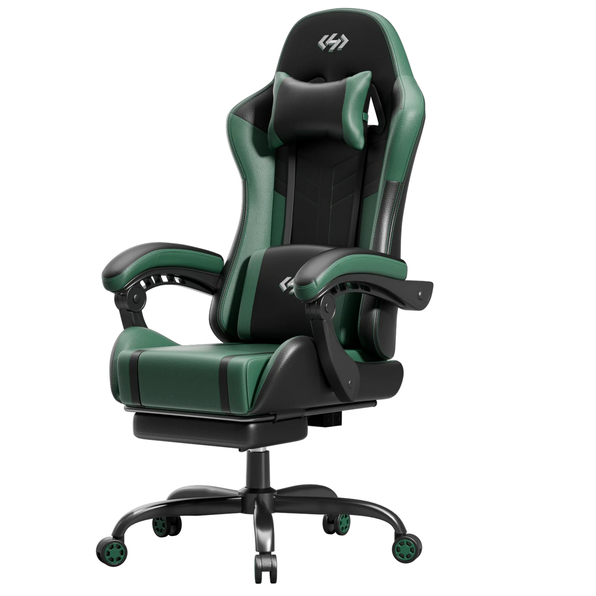 Ergonomic Gaming Chair, Lumbar Massage & Adjustable Headrest, PU Leather Computer Seat with Retractable Footrest and 360° Swivel