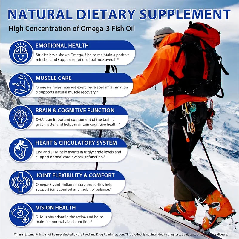 Fish Oil Capsules Rich in EPA & DHA for Heart Brain Eyes Immune Health Omega 3 Fatty Acids Supplement