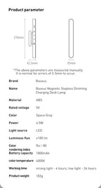 Baseus Desk Light Magnetic Hanging Table Lamp Rechargeable LED Stepless Dimming Desk Lamp Read Study Work Eye Protection Light