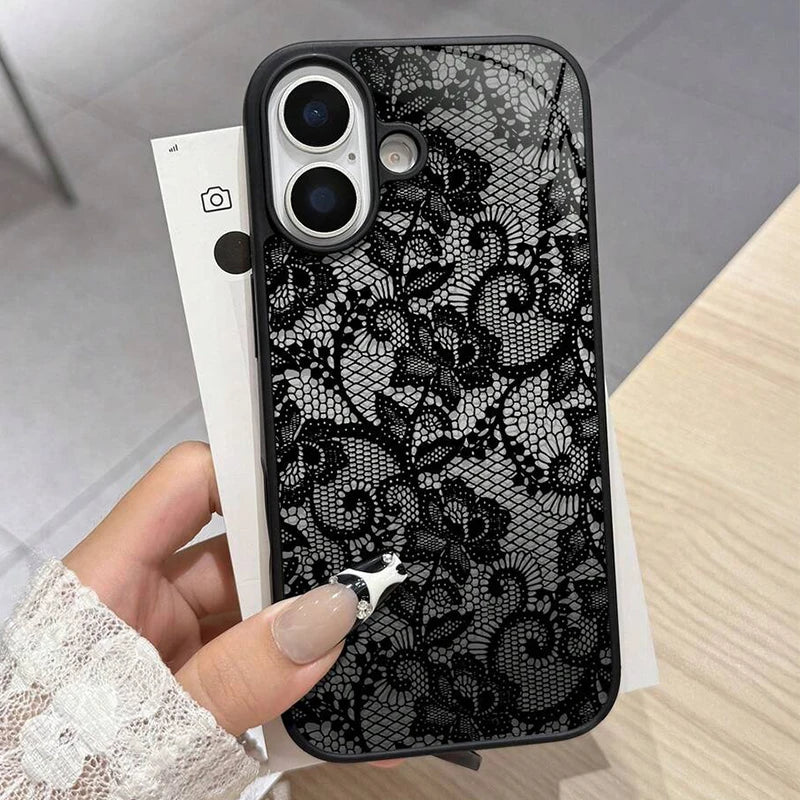 For iPhone 18 17 16 15 14 13 12 11 Pro Max Plus Case Exquisite Lace Pattern Silicone Cover For iPhone Air 16E XS X XR Soft Funda