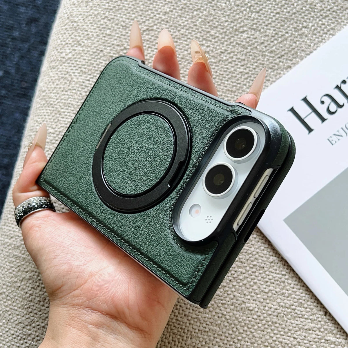 360° Rotating Bracket Magnetic Case For iPhone Duo For Magsafe PU Leather Shockproof Cover Funda