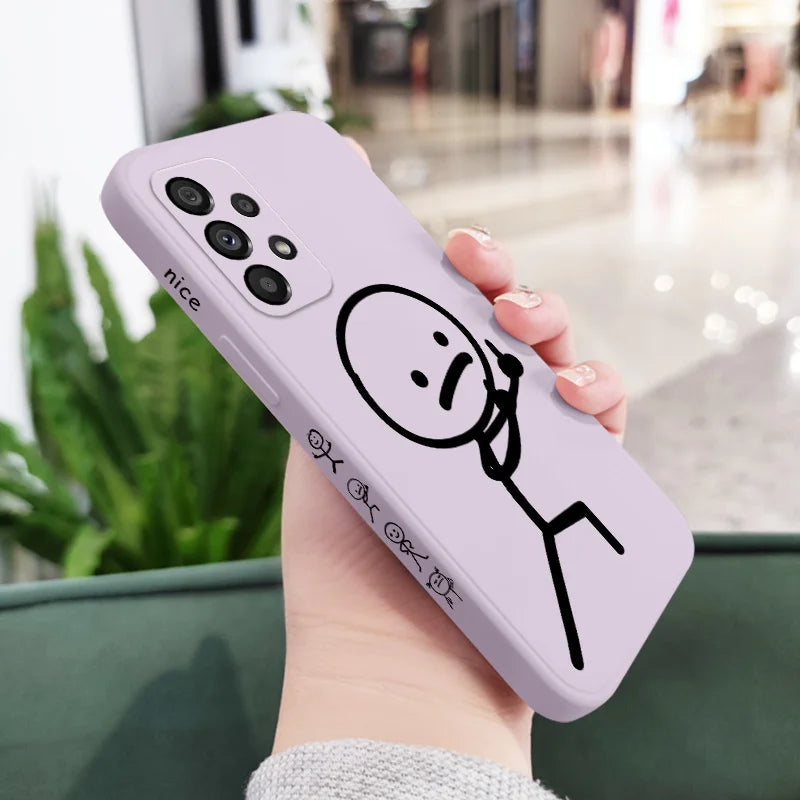 Line Cute Man Case For Samsung Galaxy A73 A53 A33 A23 A13 A03 A72 A52 A52S A32 A22 A12 A02 A02S A71 A51 A31 A21S 4G 5G Cover