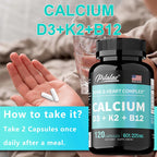 Calcium Supplement with Vitamin D3 K2 B12 - Supports Bone Health,Relieves Bloating, Immune System, Improves Absorption