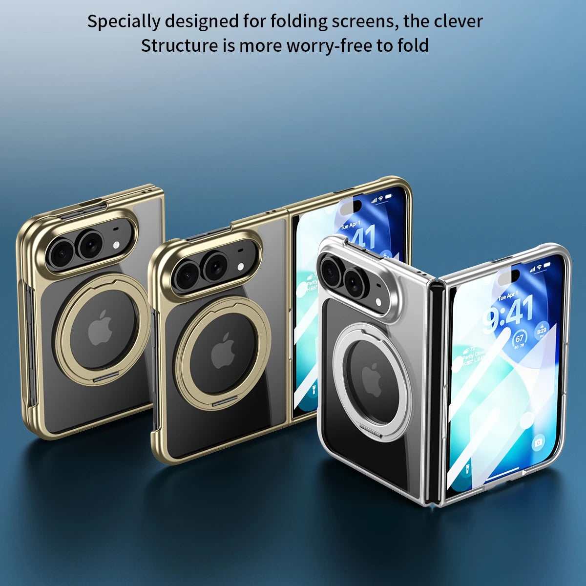 for Magsafe 360 Rotating Bracket Transparent Case for iPhone Duo 18Fold DUO Plating Front Frame with Protect Film Magnetic Cover