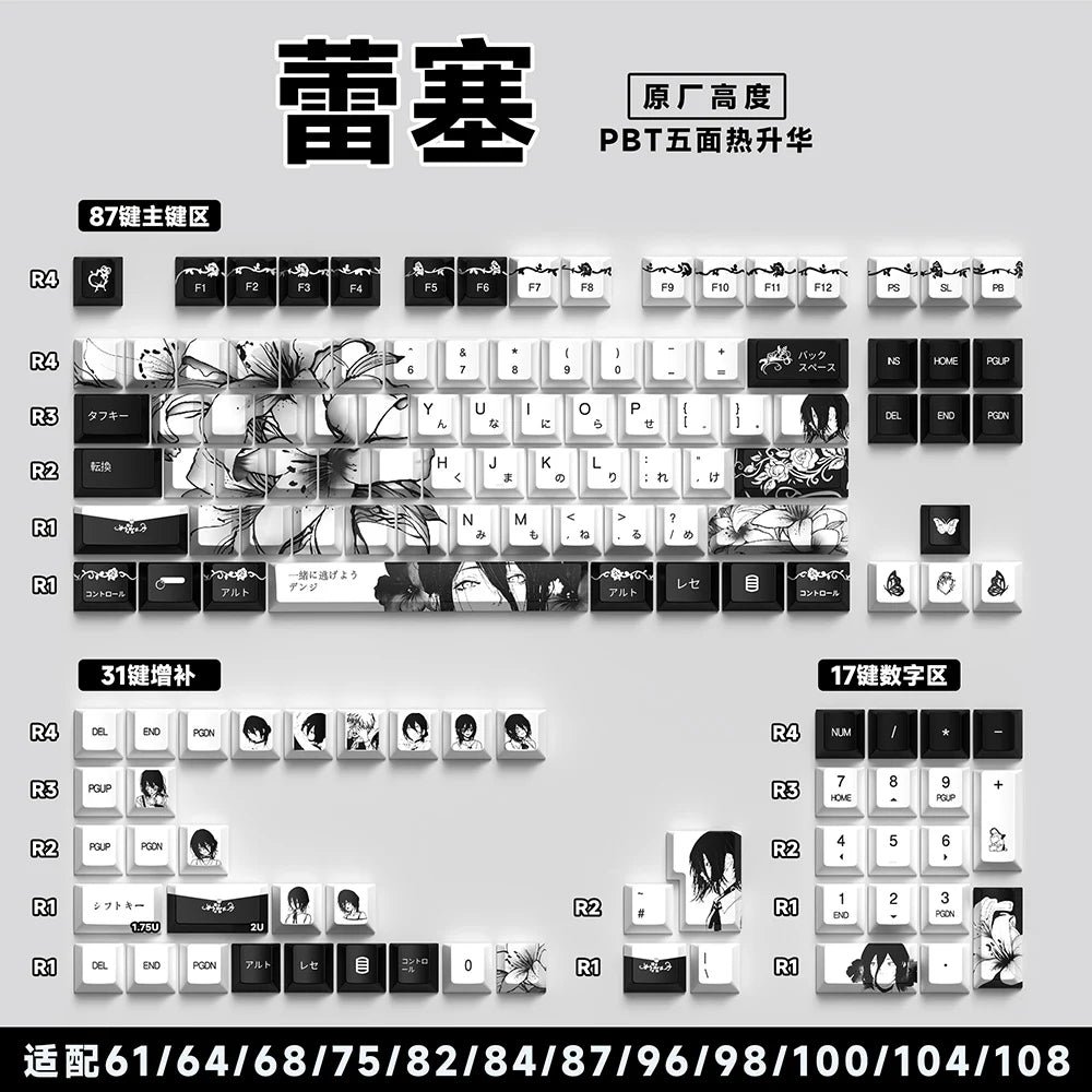 Personalized Keycap Set PBT 129 Key Side Engraved Translucent Keyboard Keychain Compatible with/64/84/98/108 Mechanical Keyboard