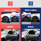 1/32 Nissan Skyline GTR R34 JDM Toy Car Model Diecast Vehicle Miniature Sound & Light Pull Back Collection Gift Children Boy