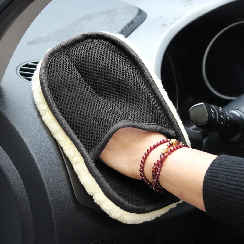 1 Stück Autowaschhandschuhe aus Kunstwolle Verdickte Plüsch-Autoreinigungshandschuhe Wachspolitur Autoreinigungszubehör Reinigungstuch