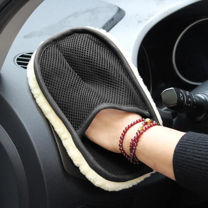 1 Stück Autowaschhandschuhe aus Kunstwolle Verdickte Plüsch-Autoreinigungshandschuhe Wachspolitur Autoreinigungszubehör Reinigungstuch