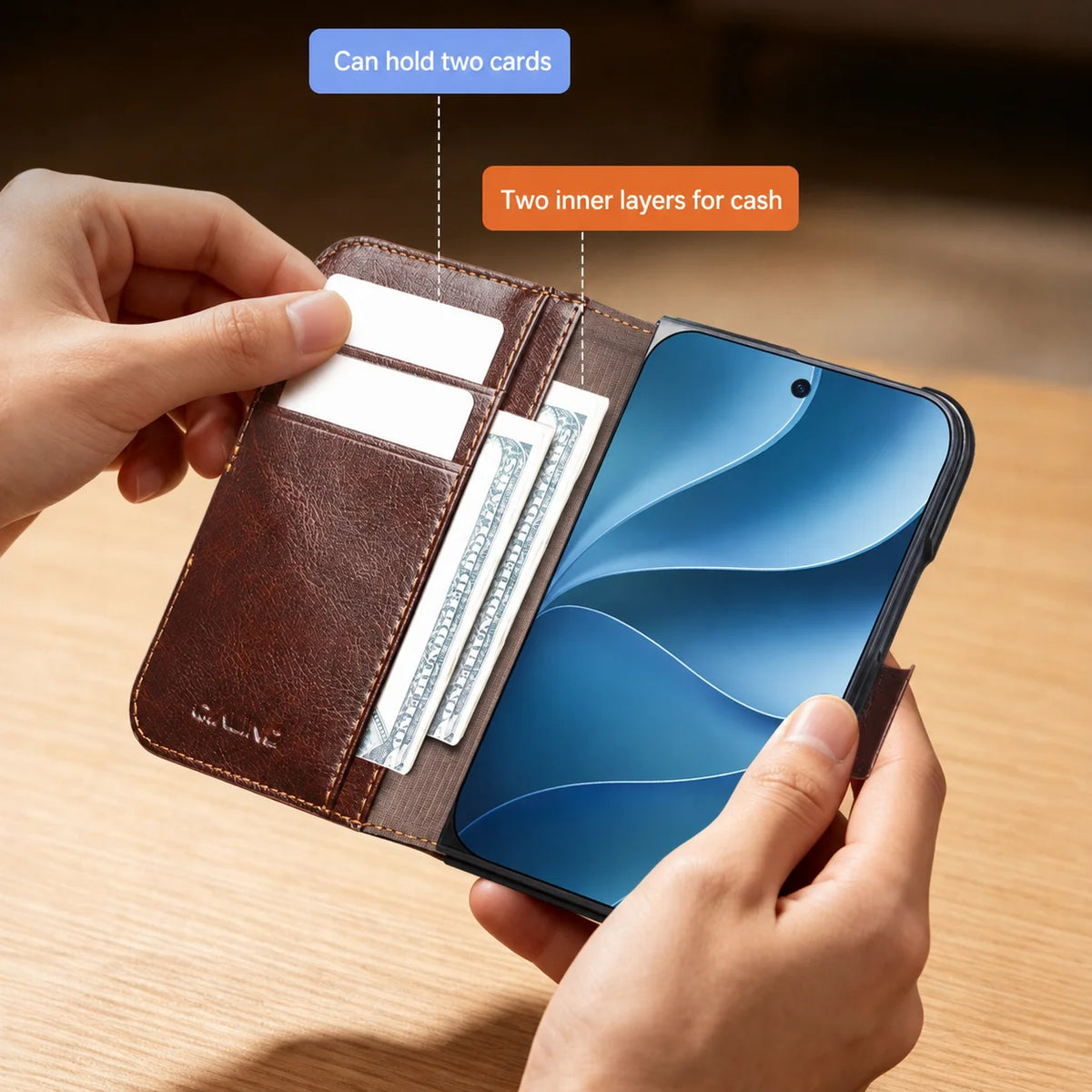 For iPhone Duo Luxury NAPPA Genuine Leather Magnetic Flip Case with MagSafe Premium Cowhide Business Cover For iPhone 18 Ultra