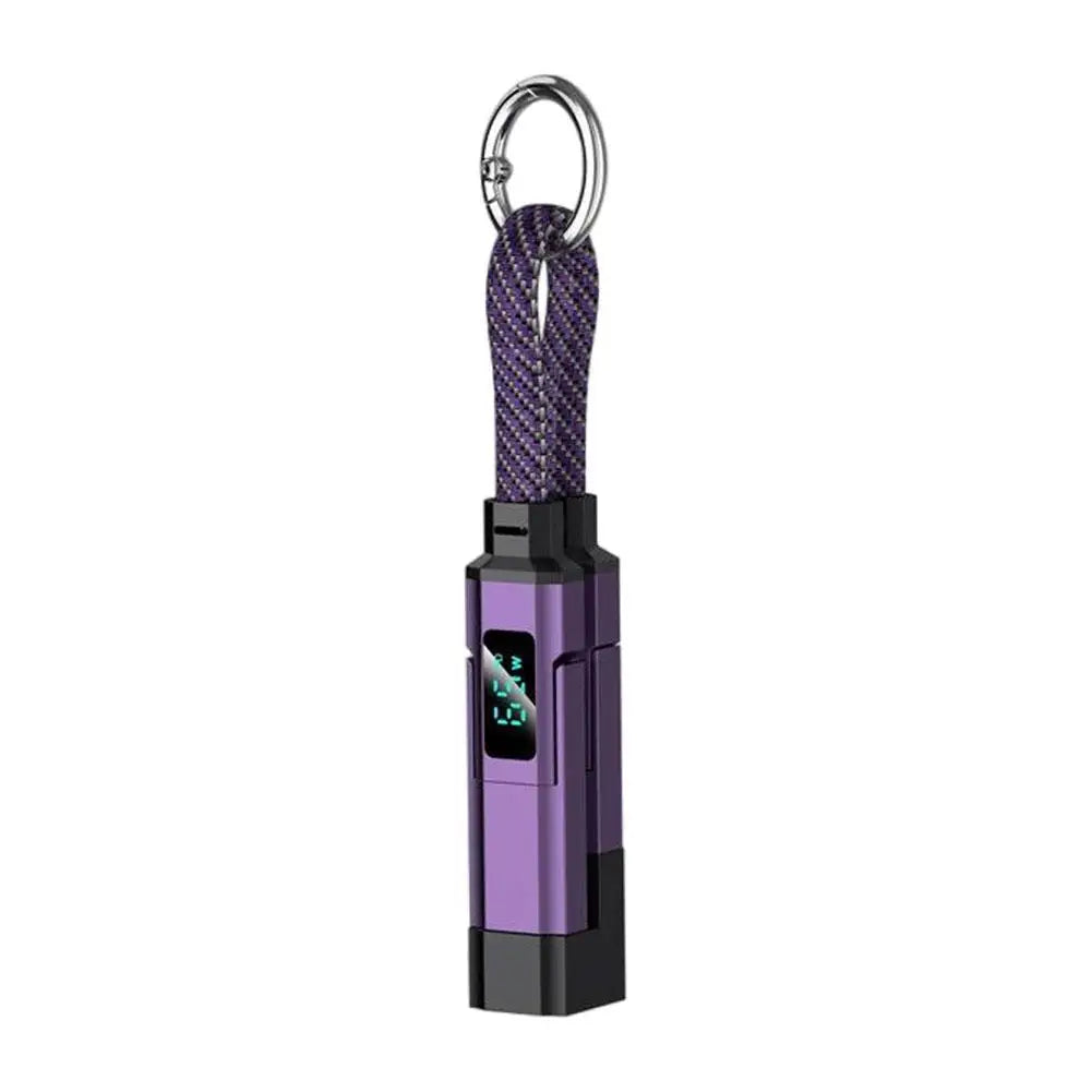 4-in-1 Portable 65W Keychain Digital Display PD Fast Charging Cable For iPhone Huawei Short Type-C Mobile Phone Data Cable
