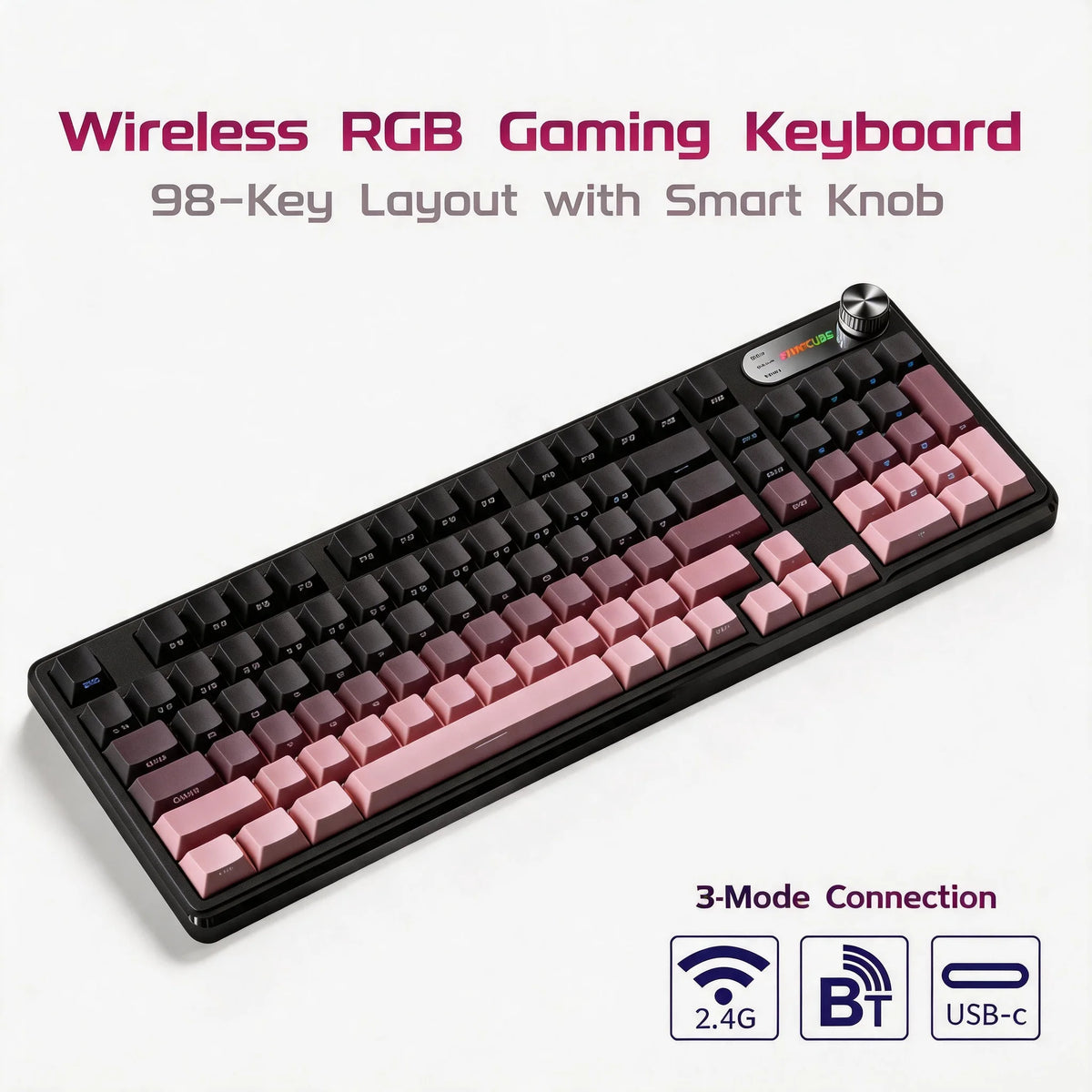 RGB Mechanical Style Keyboard 98 Keys Wireless Tri-Mode Silent with Volume Roller Gradient Keycaps Gaming Setup PC Mac