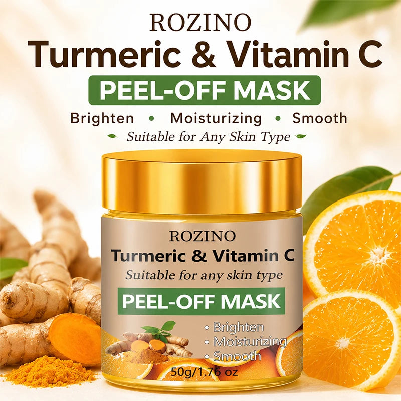 50g Turmeric and Vitamin C Peel-Off Mask, Brightens Skin Tone, Moisturizes, Smoothes, Nourishes, Tightens the Face, Anti-Wrinkle Skin Care, Firming and Lifting, Plumps Skin, Specially Designed for Large Pores and Loose Skin,
