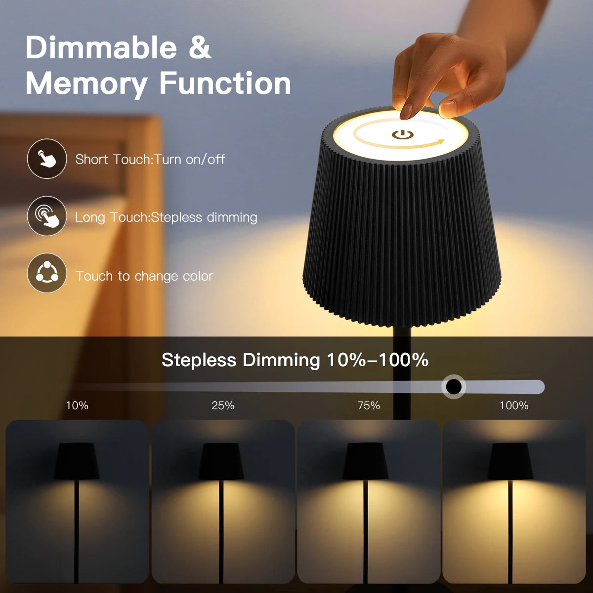 Dual Purpose Wine Bottle Vases Base Rechargeable LED Table Lamp Touch Dimmable Bedside Dinner Night Light Decor Study Desk Lamp