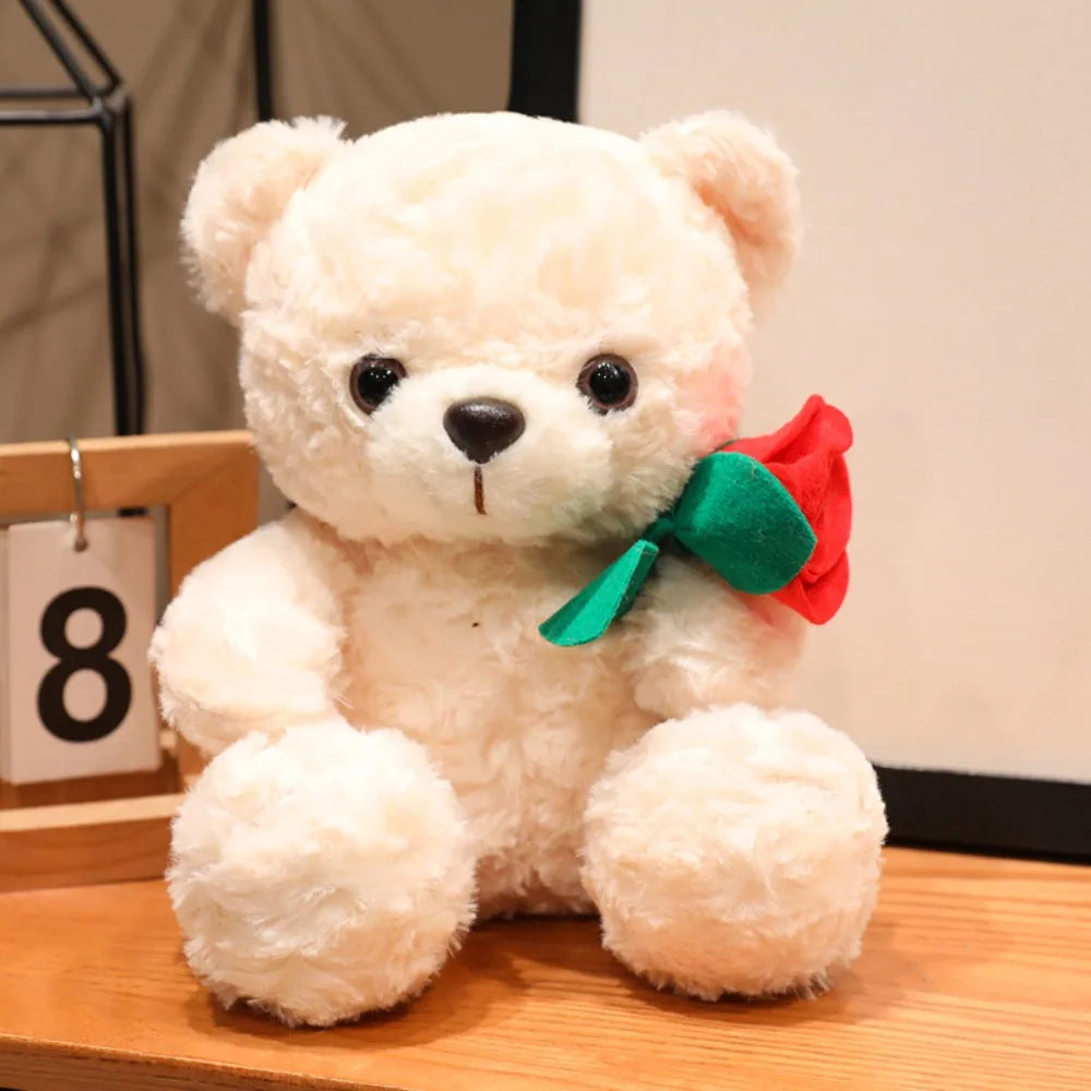 Lovely 16/25CM Bear Plush Toy Romantic Red Heart Rose Bear Doll Cute Soft Holding Flowers Bear Doll Home Decoration
