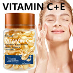 Vitamin C+E Serum Capsules, Single-Use Essence Capsules, Hydrating and Moisturizing Facial Skin 60 Capsules/Bottle - 1 Bottle