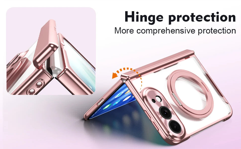 For iPhone Duo Transparent Magnetic Case For MagSafe 360° Rotating Bracket Hinge Protection Cover With Tempered Glass Film