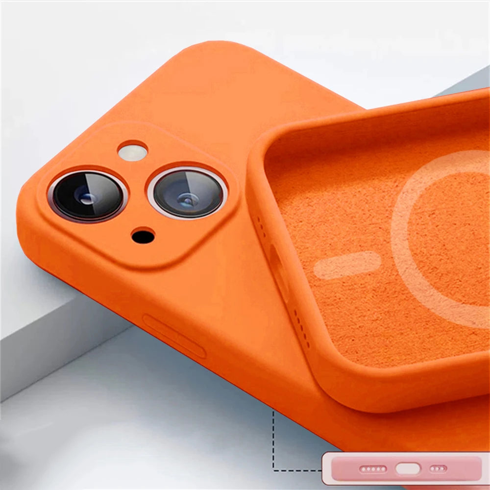 Magnetic Liquid Silicone Case For Iphone 14 13 12 Mini 11 Pro Max X Xs Xr Apple Magsafe Original Magnet Camera Precision Hole