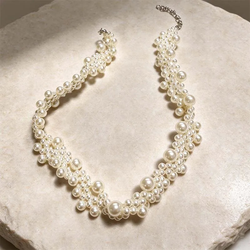 Elegant Imitation Pearls Necklace For Women Vintage Geometric Clavicle Chain Necklace Wedding Bride Jewelry Accessories