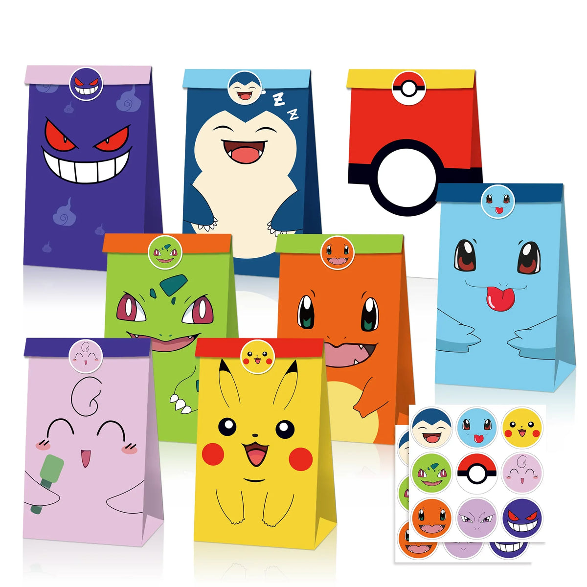 PokeMoned Theme Party Favors Slap Bracelets Stickers Keychain Party Gifts Goodie Bag Stuffers Fillers Birthday Party Decorations